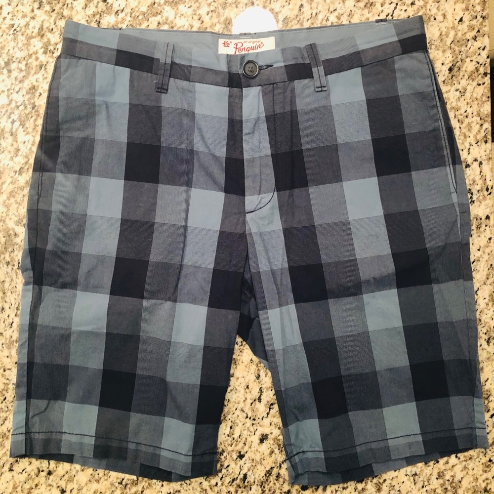 Men’s Original Penguin Blue Checkered Shorts
